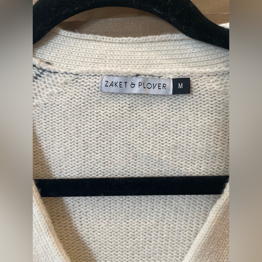 Women’s Zaket & Plover White Blue Merino Wool Blend Cardigan With Pockets Size M - Picture 4 of 8